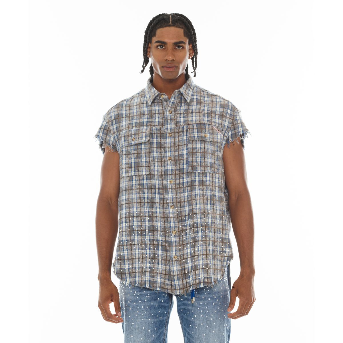 Men's Cult of Individuality Sleeveless Woven Shirt Blue 626a4-ws79a-skyblu
