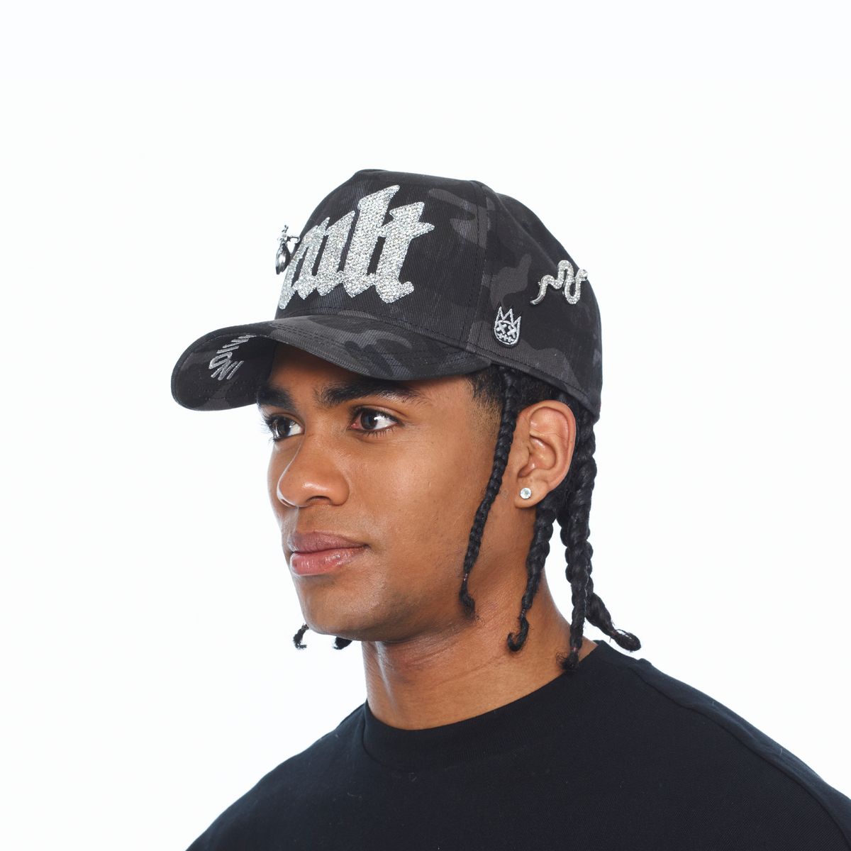 Men's Cult Of Individuality A-Frame Old English Crystal Logo Trucker Hat Black 626bc-ch71a-bkca