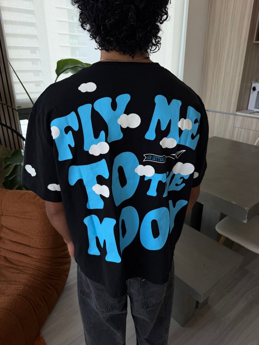 Men's Red Letters Fly Me To The Moon T-Shirt flymetee-blk