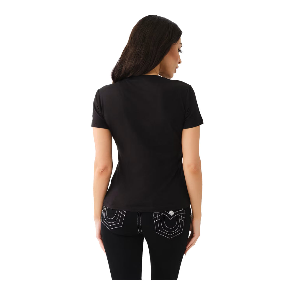 True Religion Women's Crystal Buddha Logo Tee - Black 2