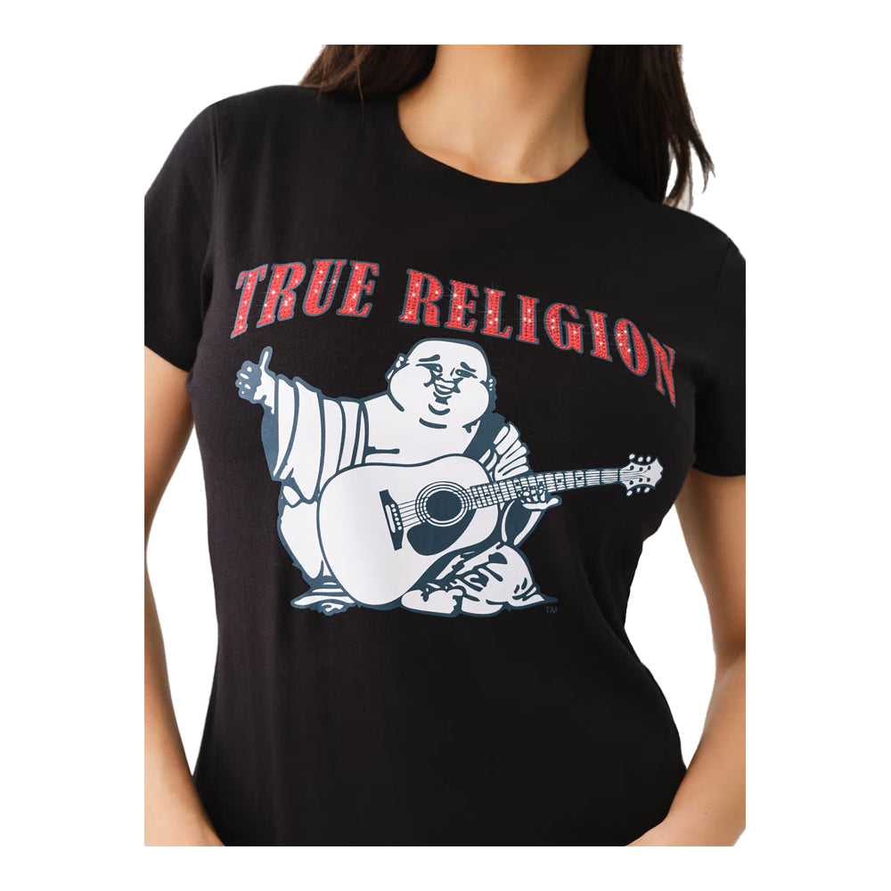 True Religion Women's Crystal Buddha Logo Tee - Black 3