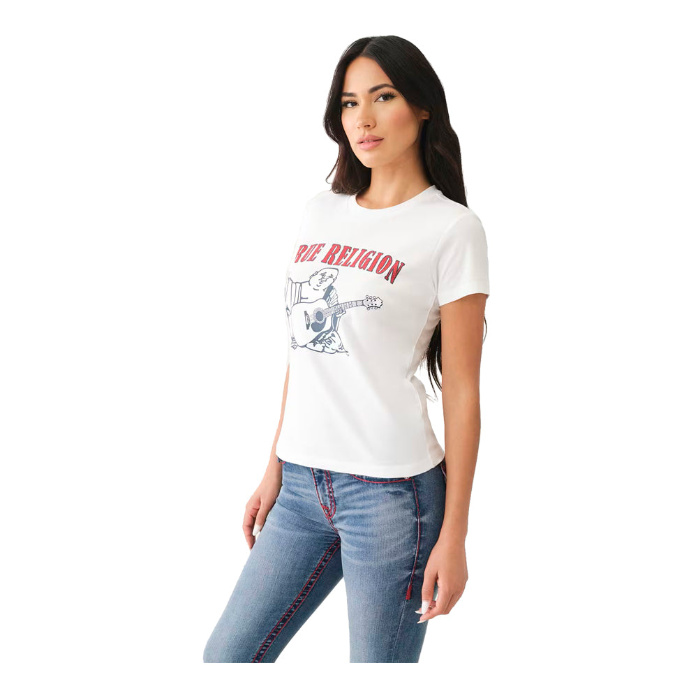True Religion Women's Crystal Buddha Logo Tee - White 2
