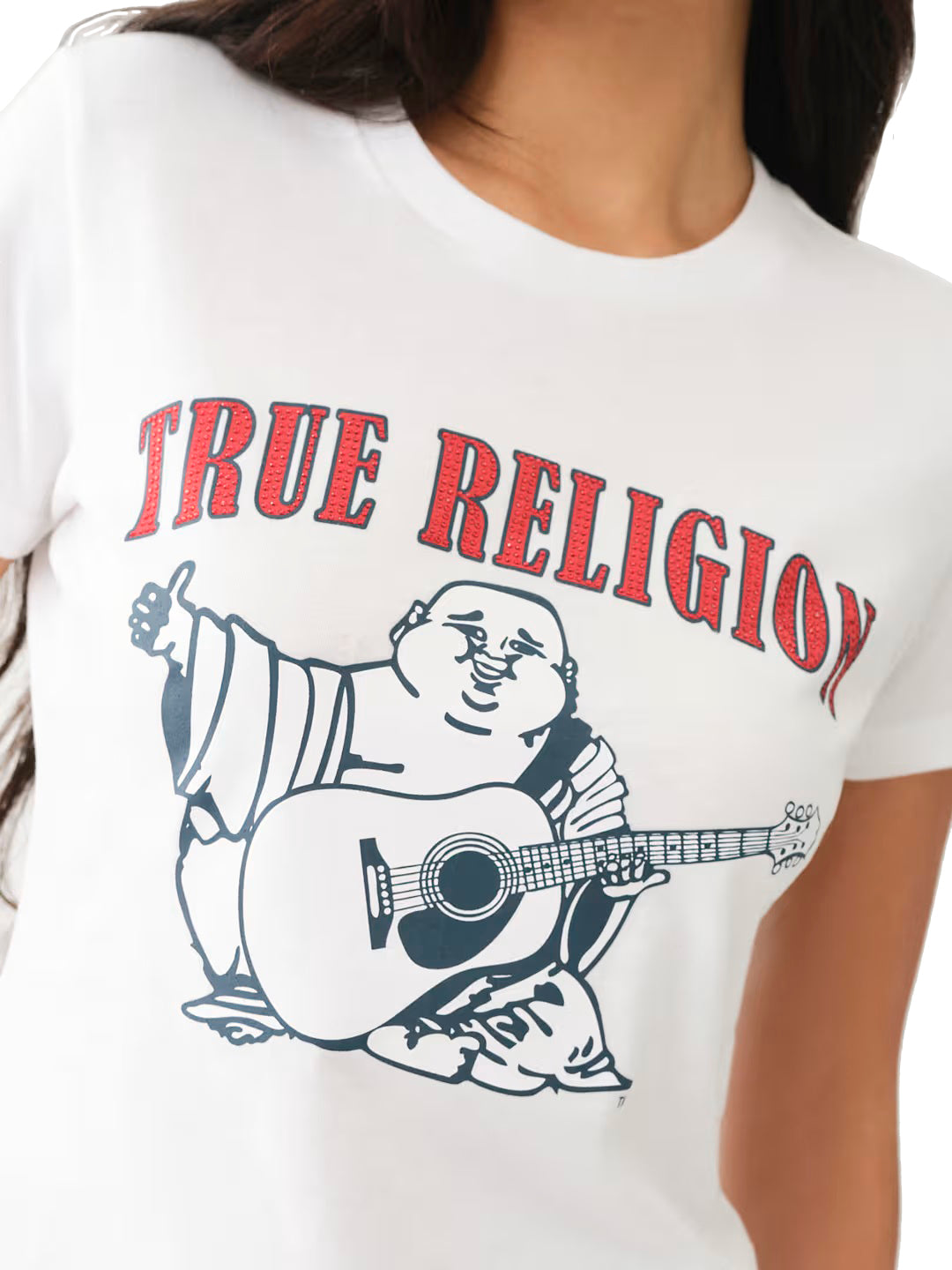 True Religion Women's Crystal Buddha Logo Tee - White 4