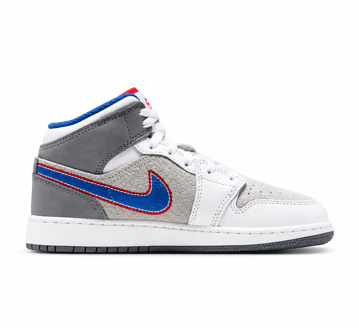 Big Kid's Air Jordan 1 Mid SE "Hare" Light Smoke Grey/University Red/Cool Grey/Varsity Royal IZ4720-001
