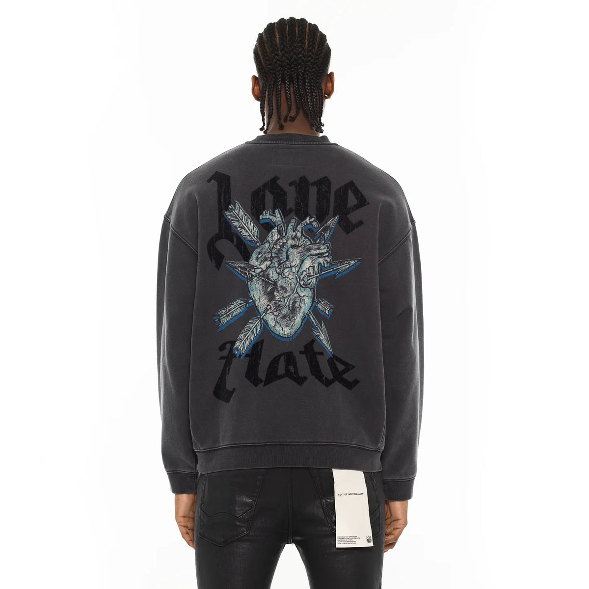 Men's Cult of Individuality Novelty Fleece Crew Sweatshirt in Vintage Charcoal
