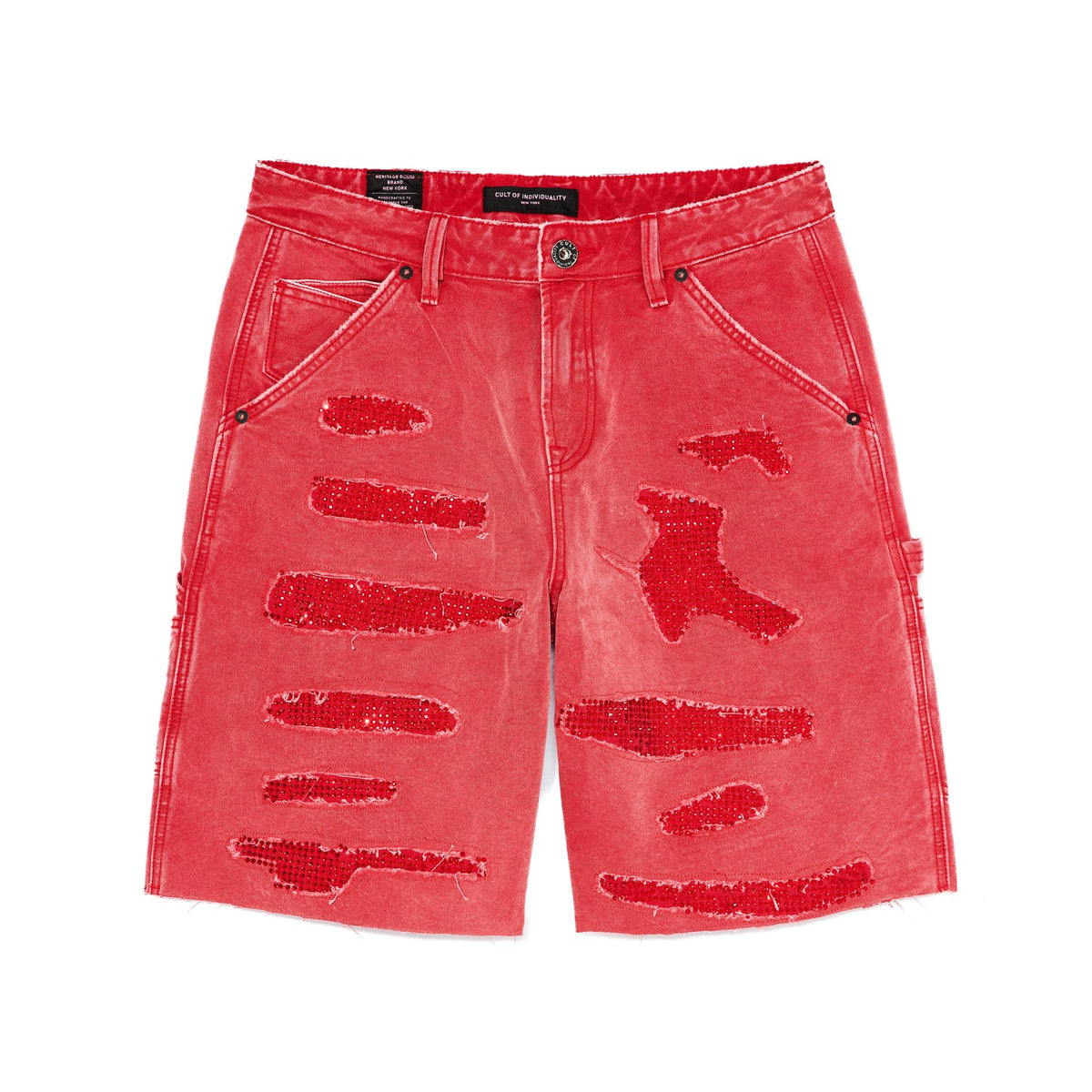 Men's Cult Of Individuality Grunge Carpenter Shorts in Red Canvas