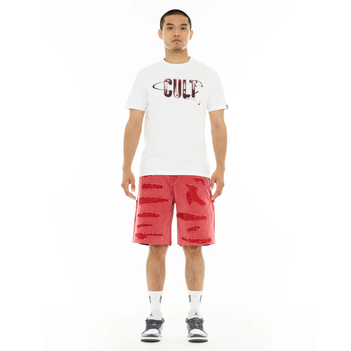 Men's Cult Of Individuality Grunge Carpenter Shorts in Red Canvas