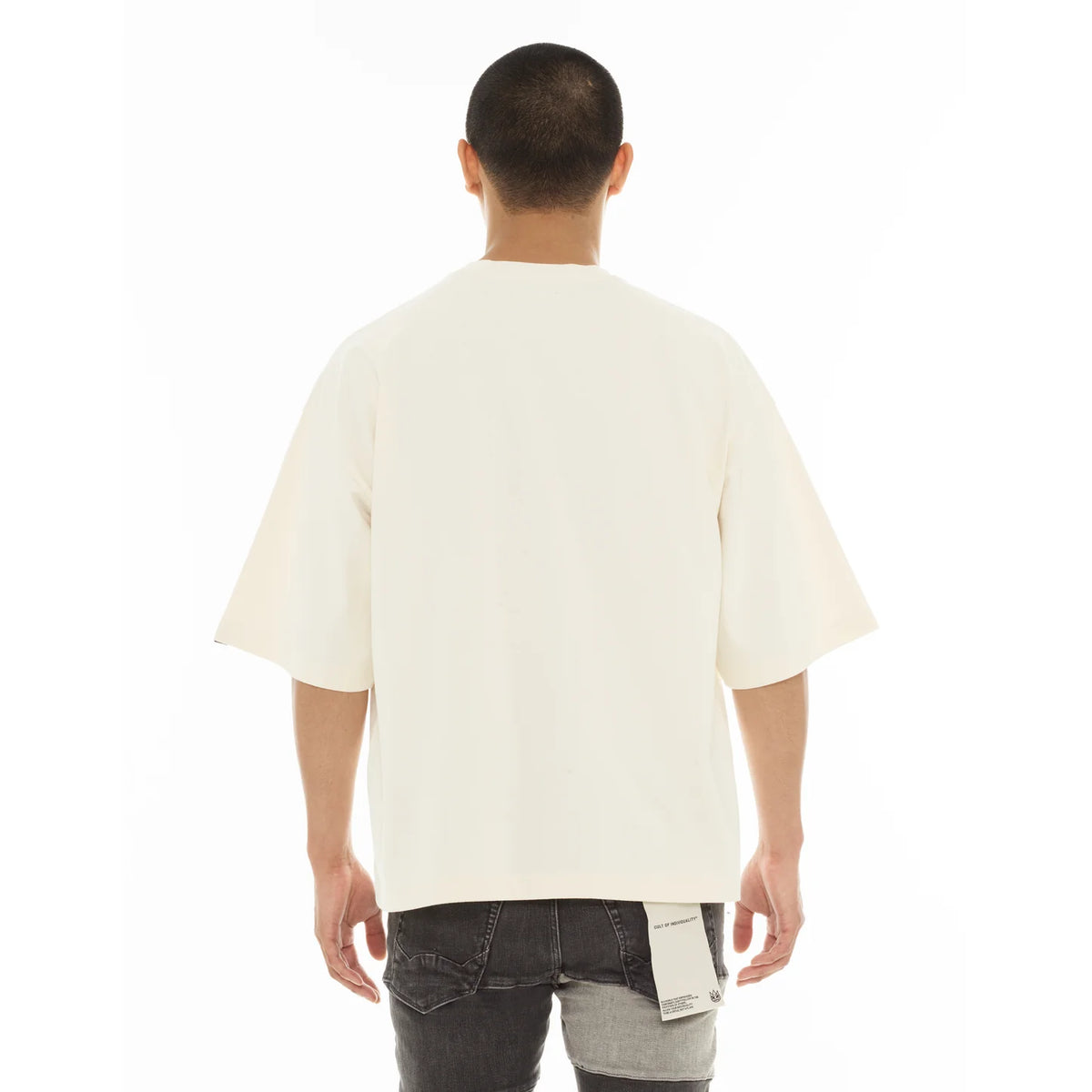 Men's Cult Of Individuality Oversized Short Sleeve Crew Neck Tee "Scribble Logo" in Winter White