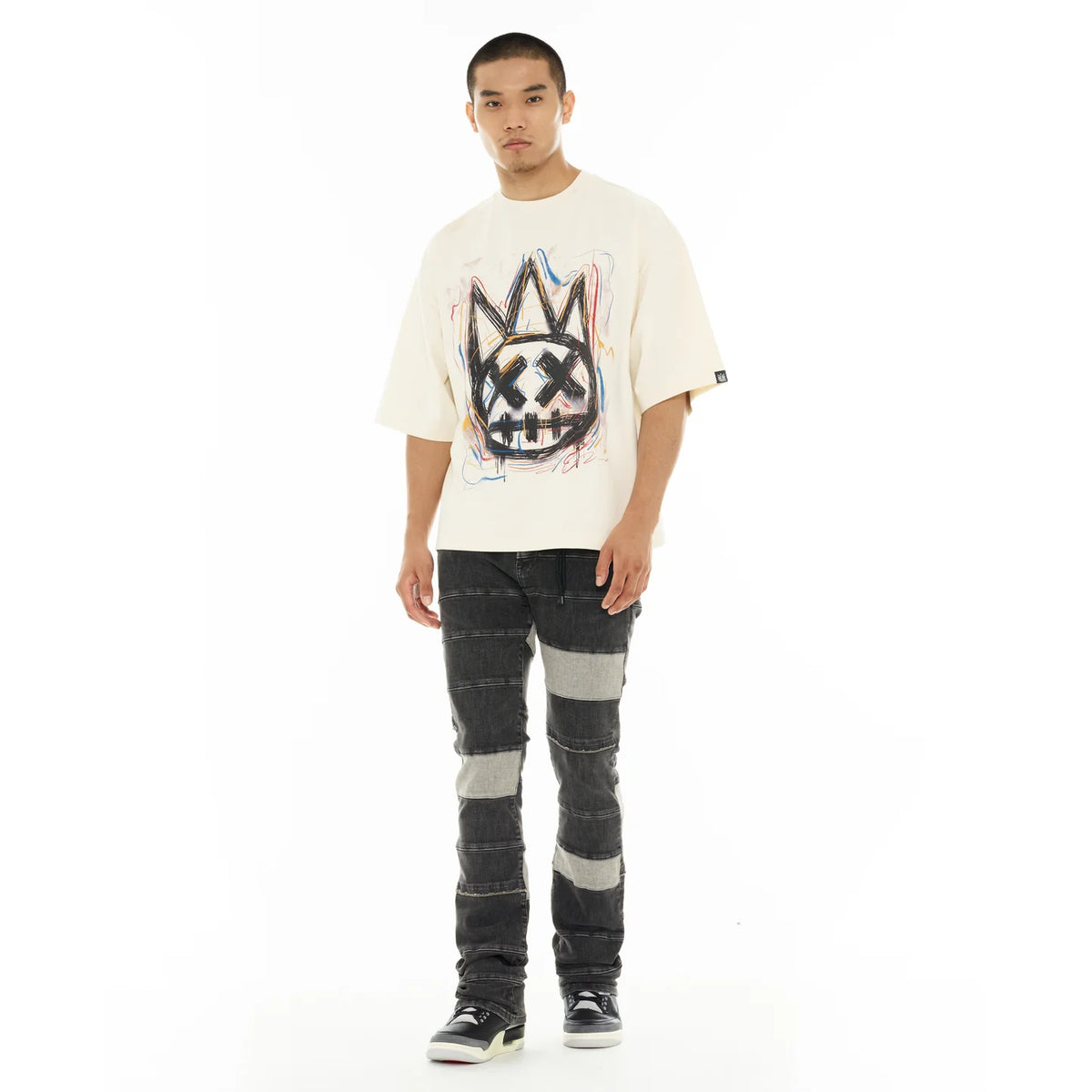 Men's Cult Of Individuality Oversized Short Sleeve Crew Neck Tee "Scribble Logo" in Winter White