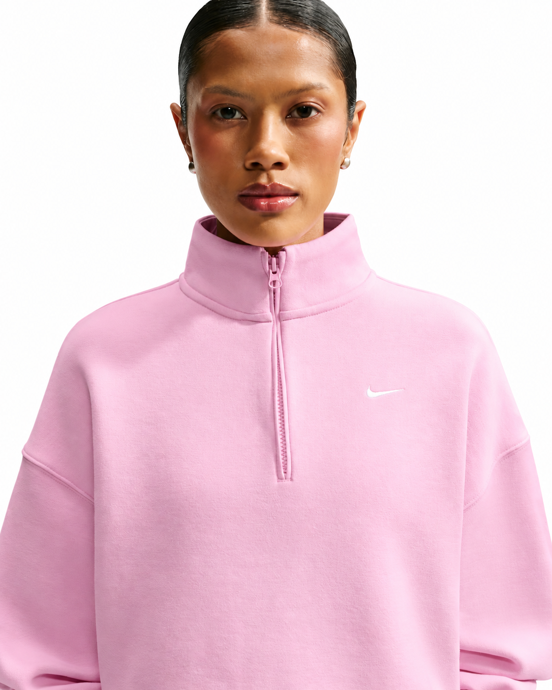 Women's Nike Studio Fleece Oversized 1/4-Zip Cropped Top Pink Rise/Sail IM8501-621