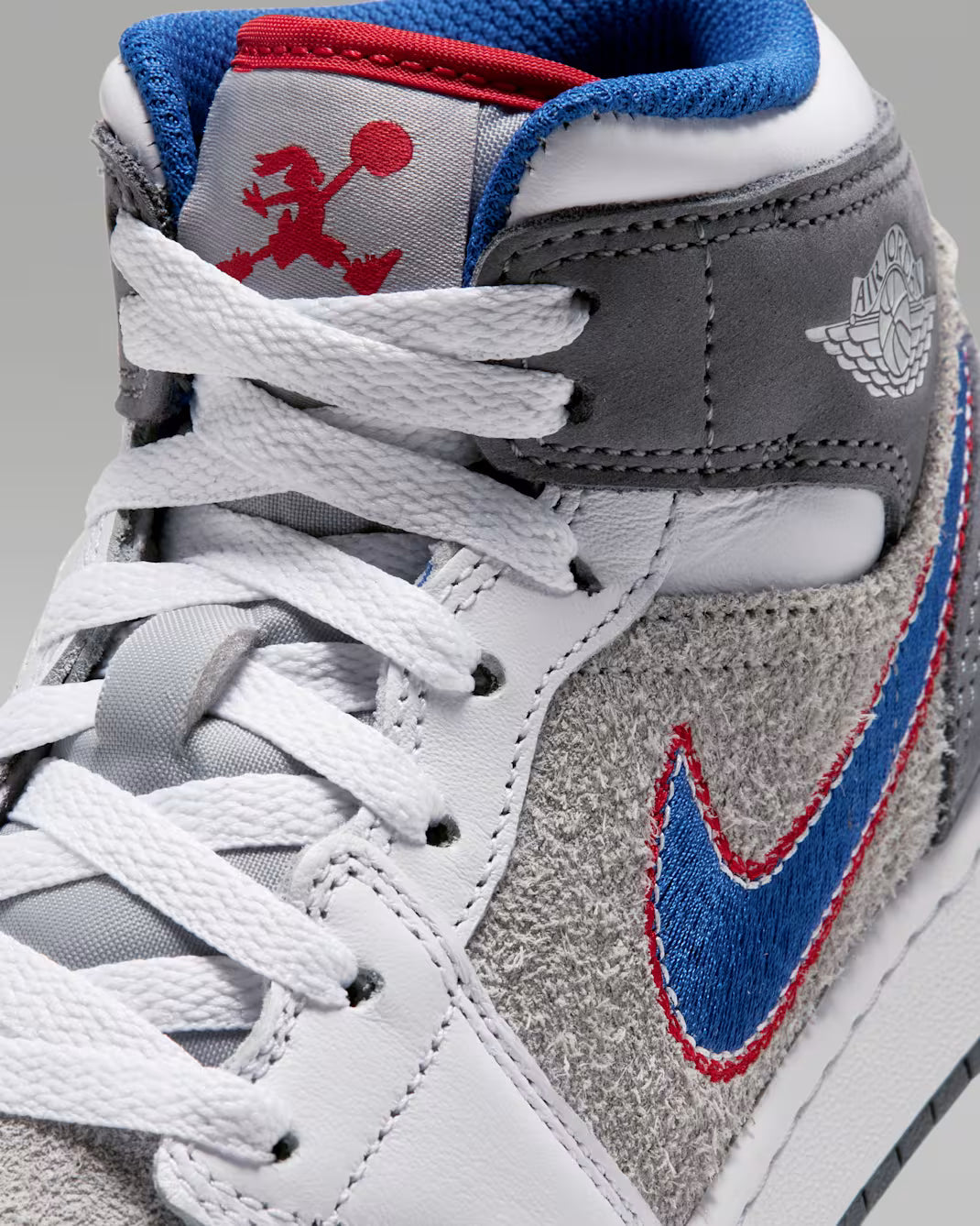 Big Kid's Air Jordan 1 Mid SE "Hare" Light Smoke Grey/University Red/Cool Grey/Varsity Royal IZ4720-001