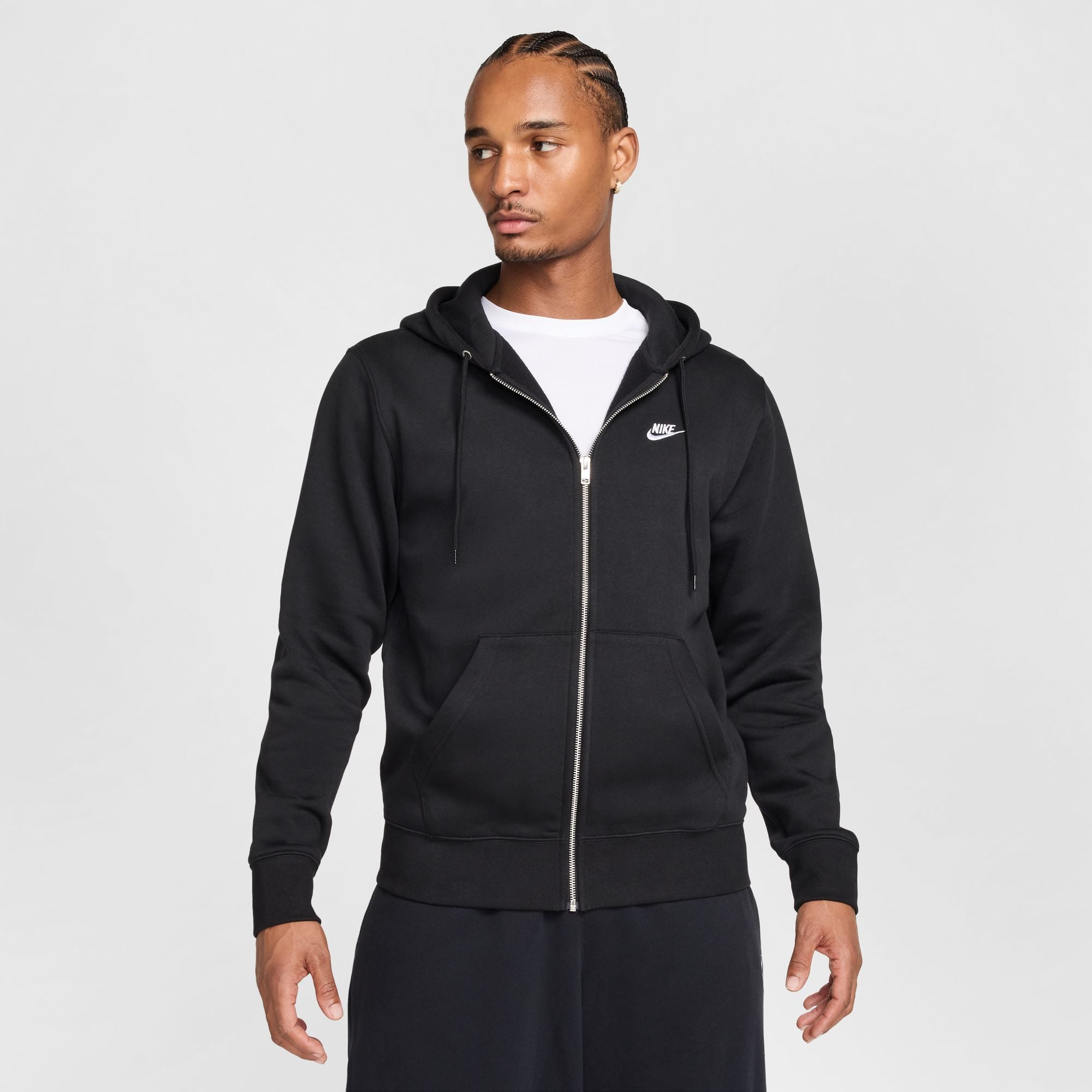 Men's Nike Club Full-Zip Fleece Hoodie - Black/White 1