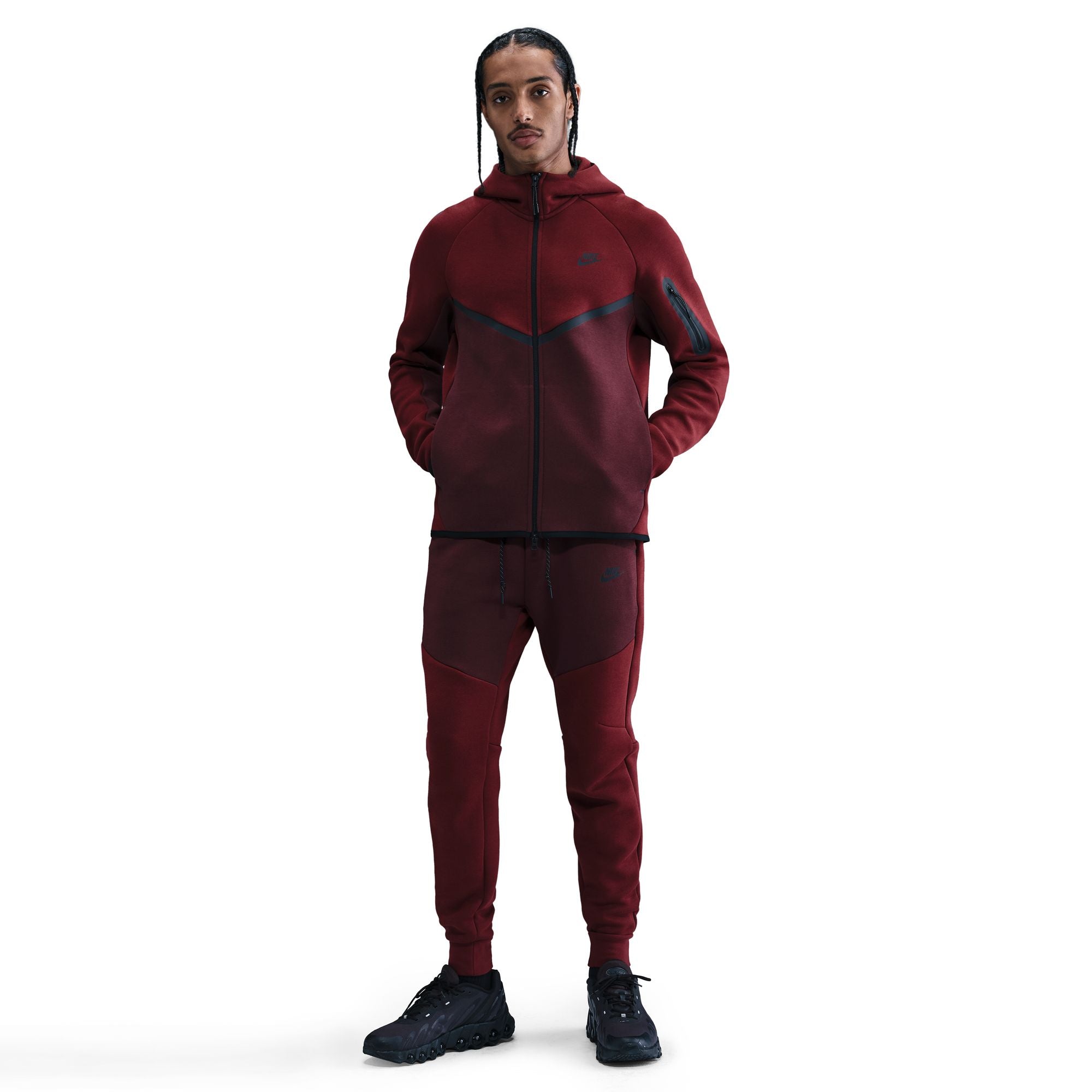 Men's Nike Tech Fleece Windrunner Full-Zip Jacket - Dark Team Red/Burgundy Crush-Black 2