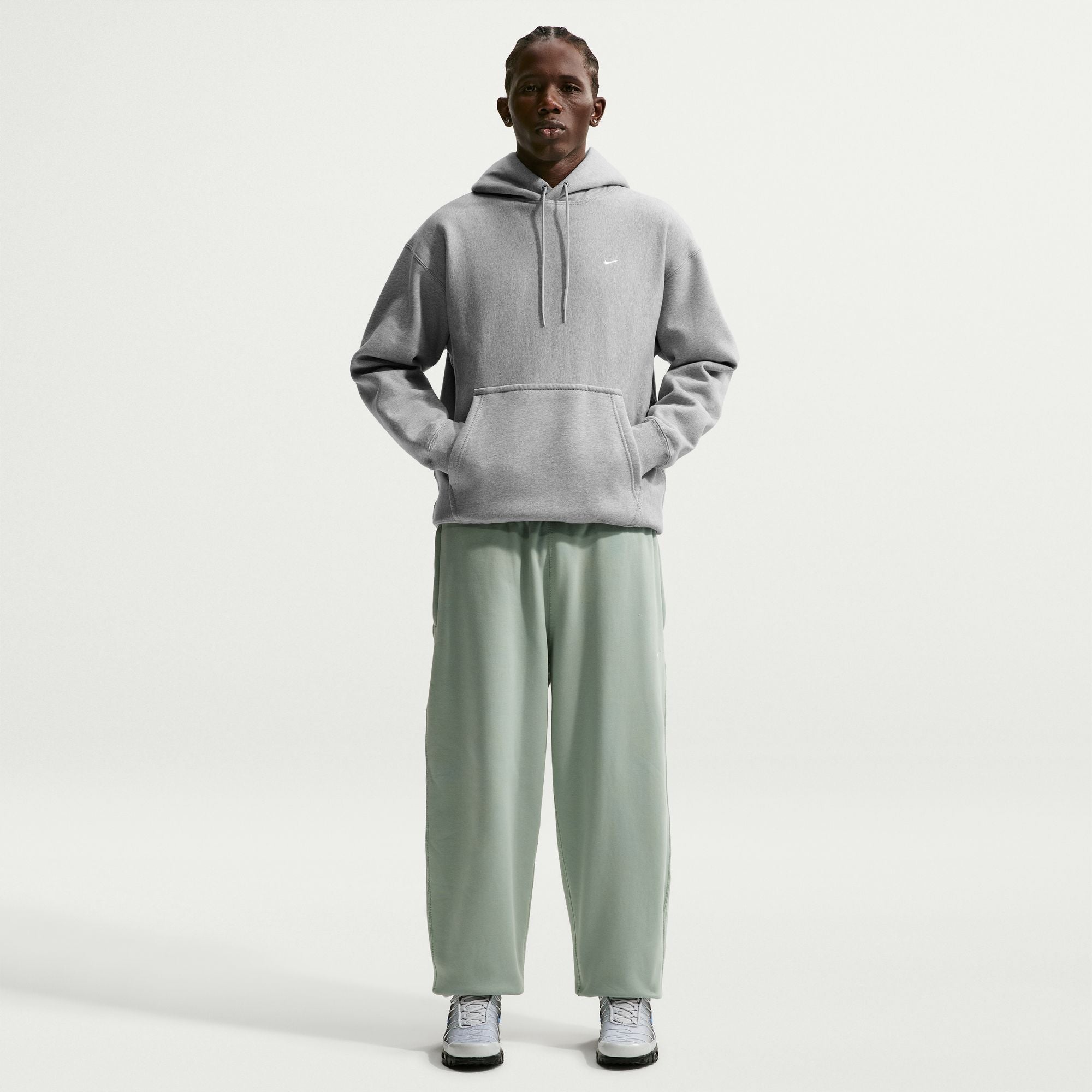 Men's Nike Solo Swoosh Pullover Hoodie - Dark Grey Heather/Light Smoke Grey/White 5
