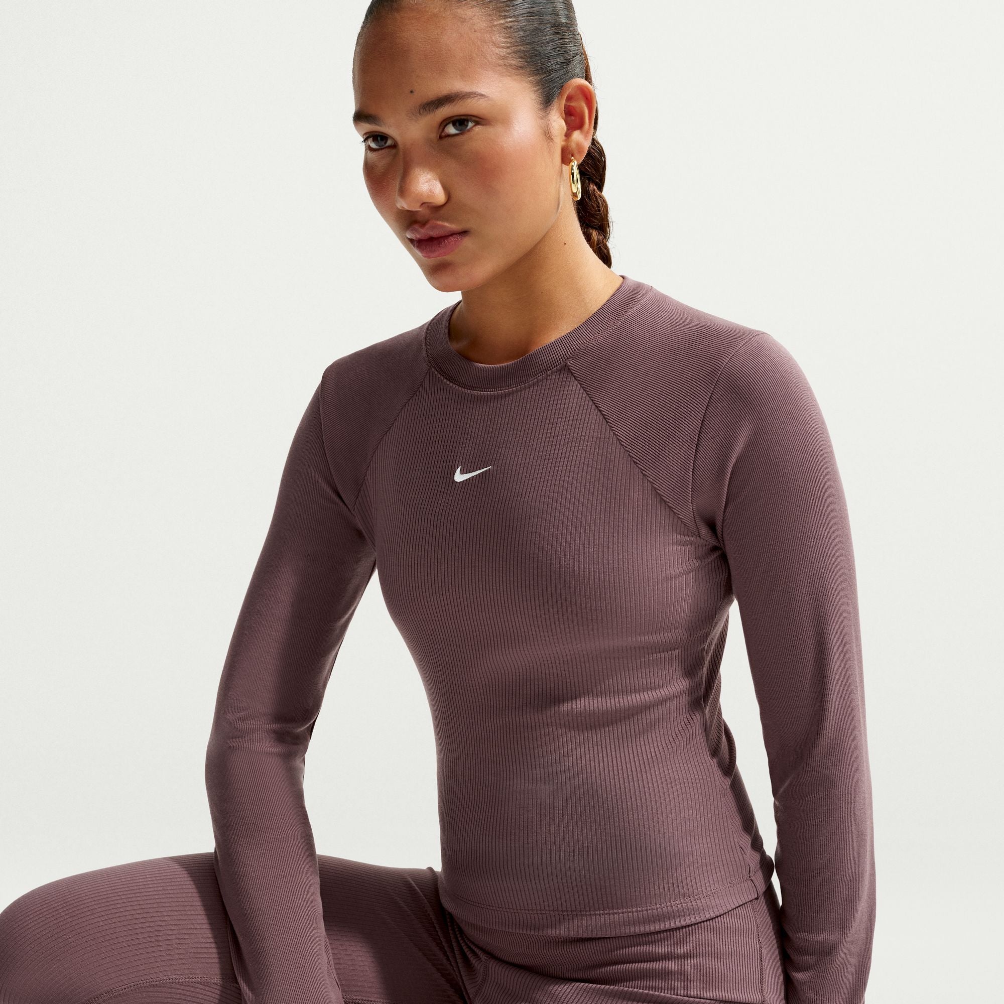 Women Nike Sportswear Chill Knit Tight Long-Sleeve Ribbed Top - Tattoo/Sail 6