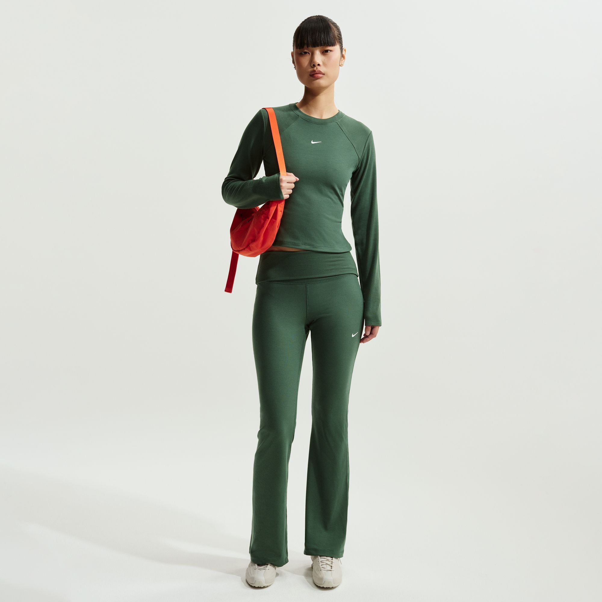 Womens Nike Sportswear Chill Knit Mid Rise Tight Ribbed Trousers - Fir/Sail 7