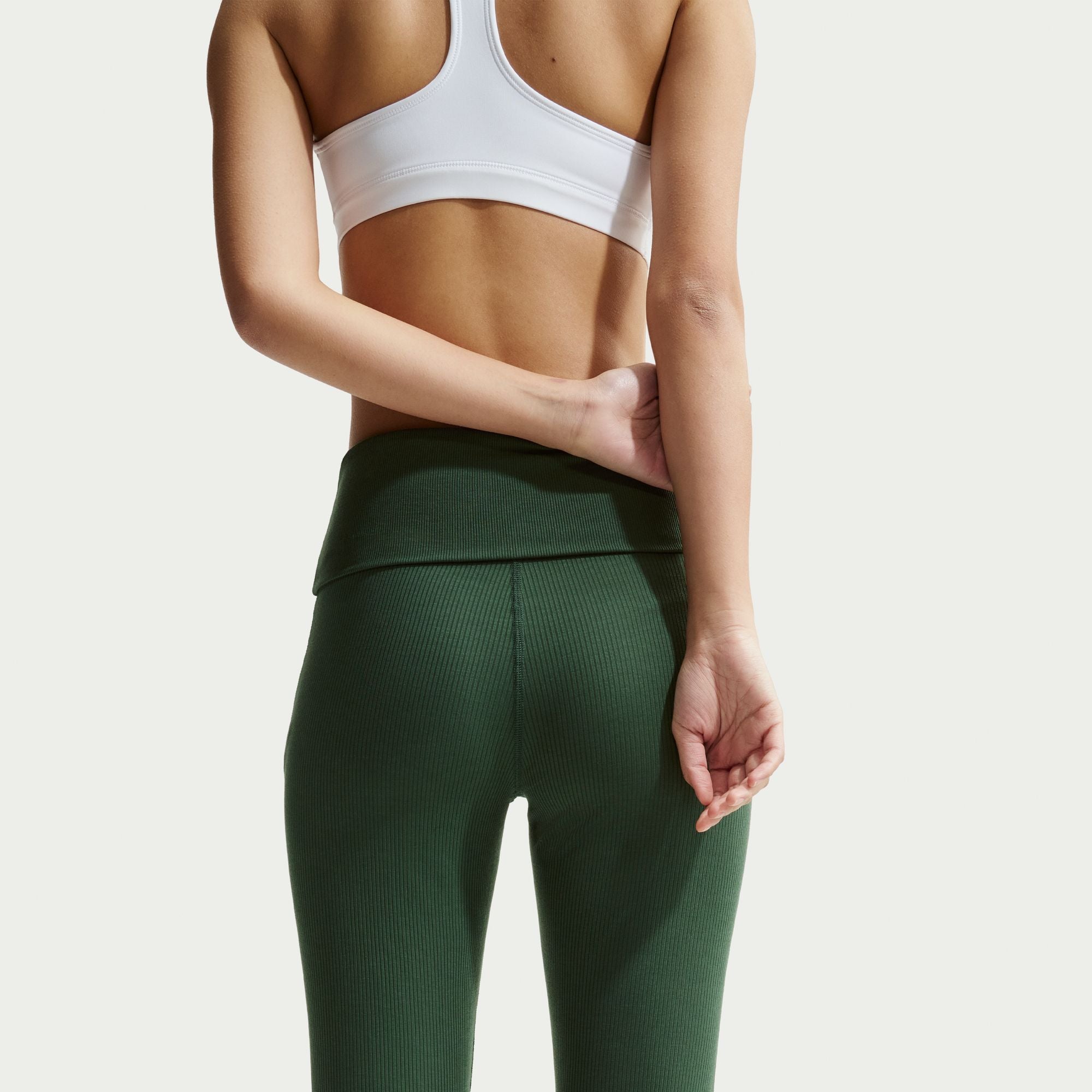 Womens Nike Sportswear Chill Knit Mid Rise Tight Ribbed Trousers - Fir/Sail 4