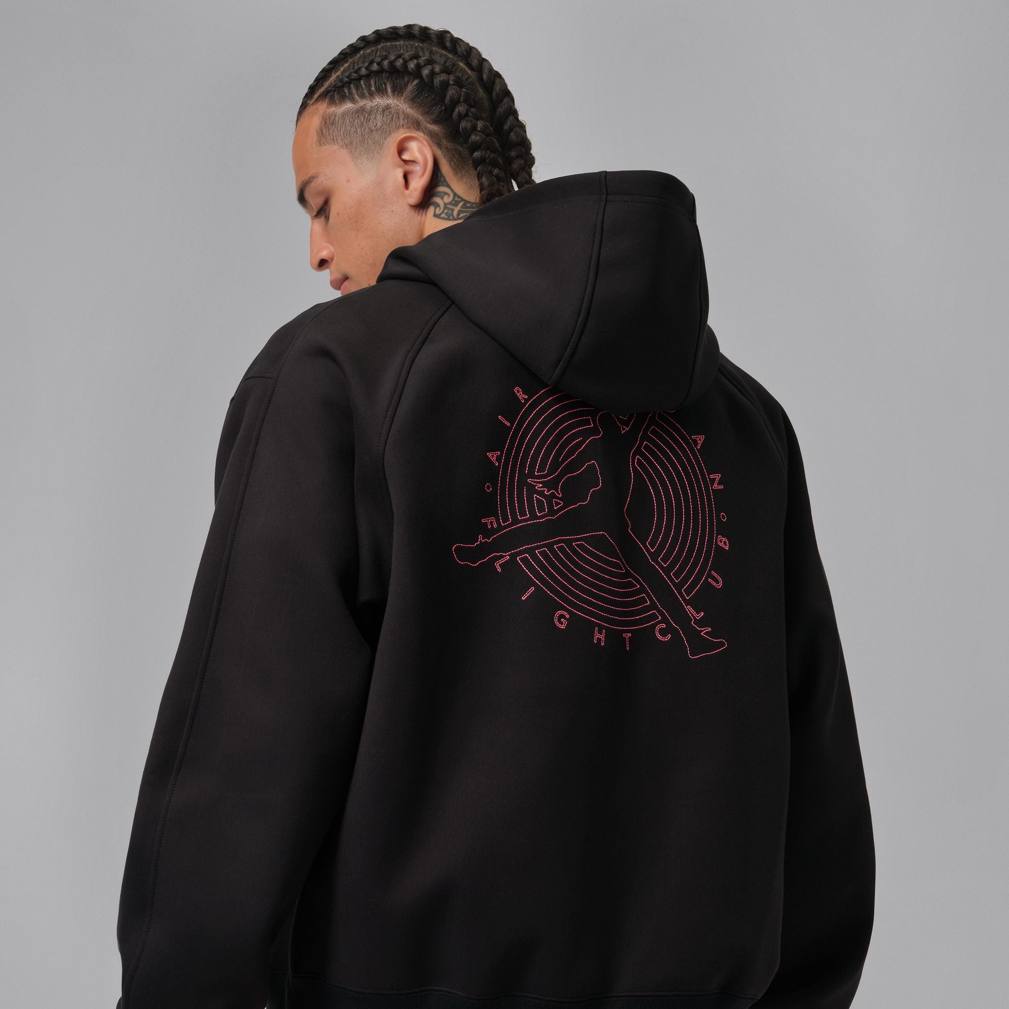 Men's Jordan Flight Club Fleece Full-Zip Knit Hoodie - Black 6