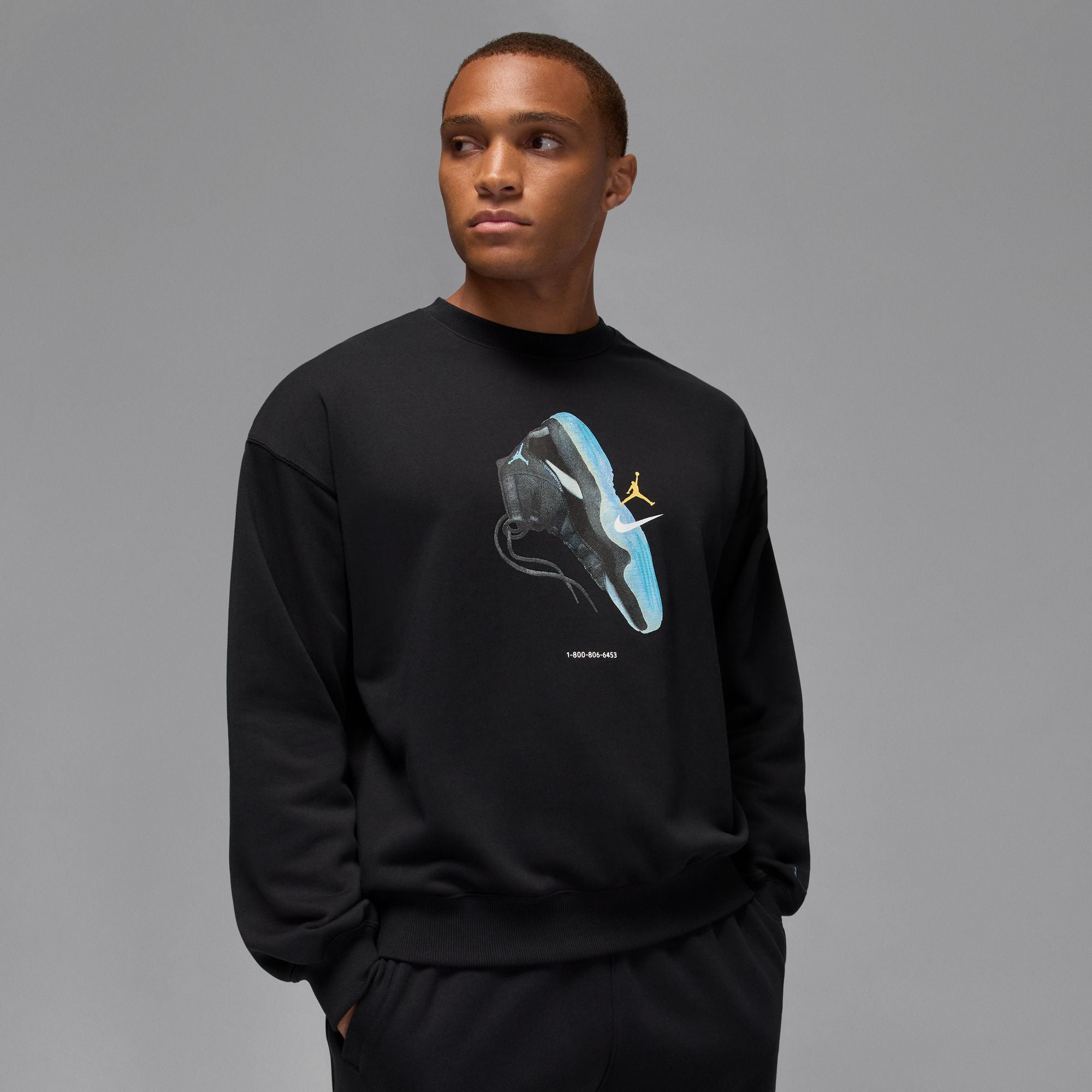 Men's Jordan Brooklyn Fleece Crewneck Sweatshirt - Black/Gamma Blue 2