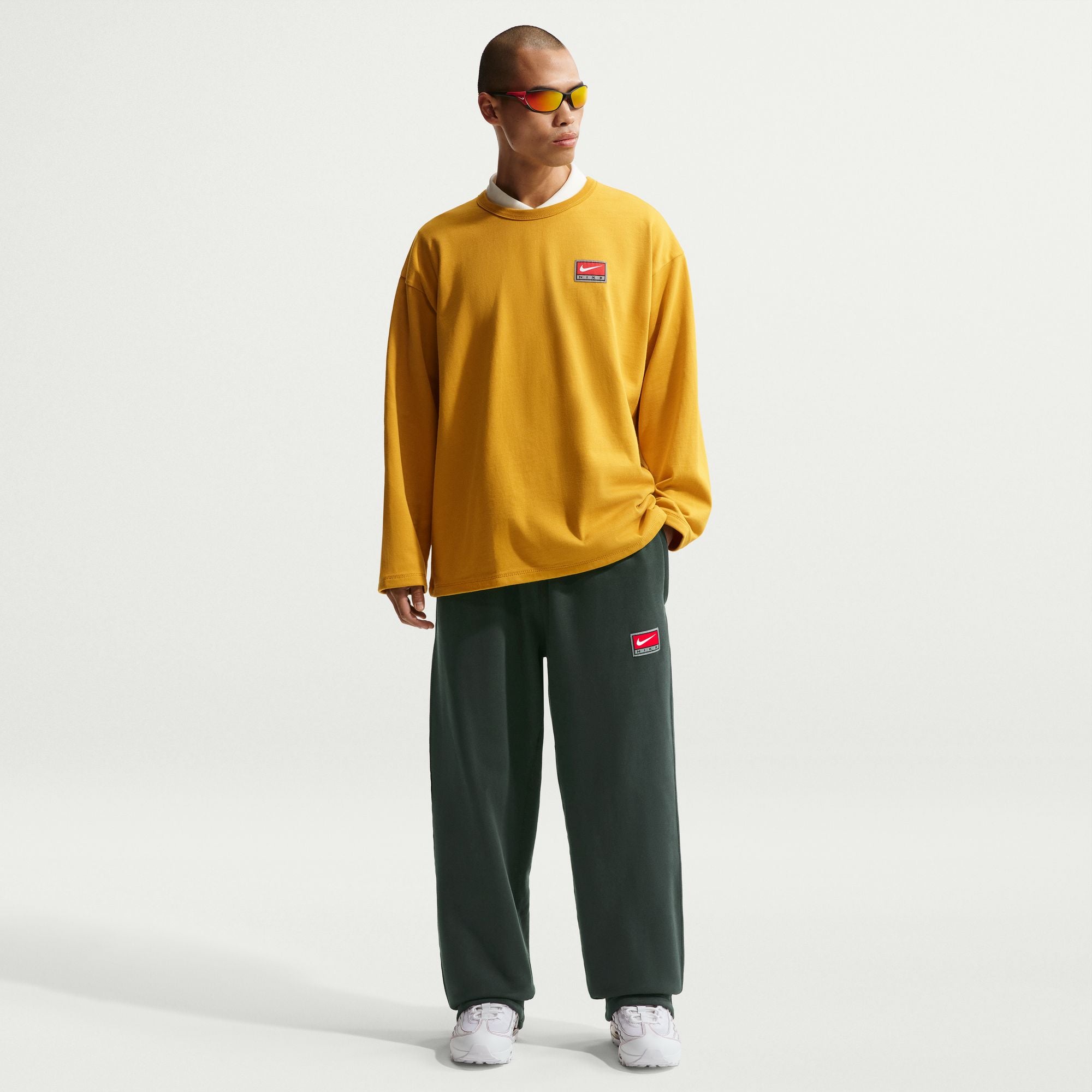 Men's Nike Solo Swoosh Fleece Open-Hem Pants - Black Spruce/White 6