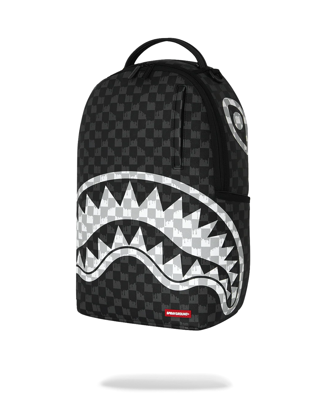 Sprayground Back And White Drip Check Shark Backpack