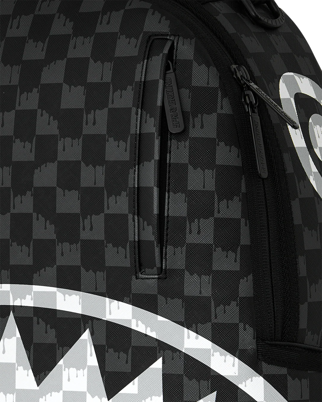 Sprayground Back And White Drip Check Shark Backpack