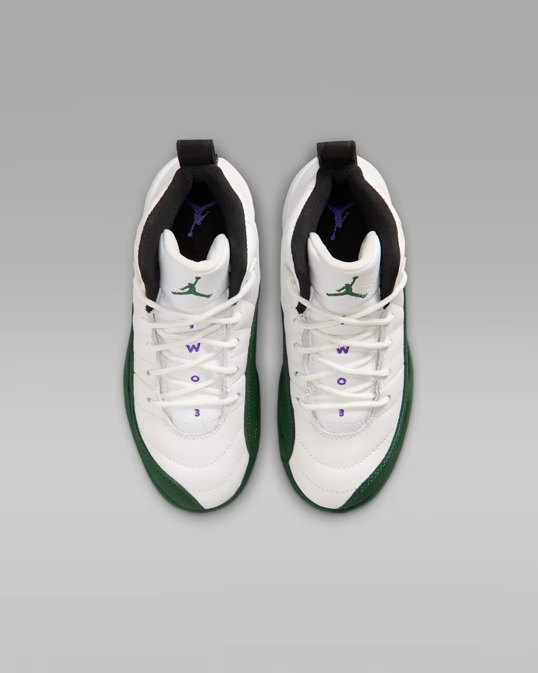 Little Kid's Air Jordan 12 Retro Bucks Summit White/Gorge Green-Black-Fierce Purple 151186-103