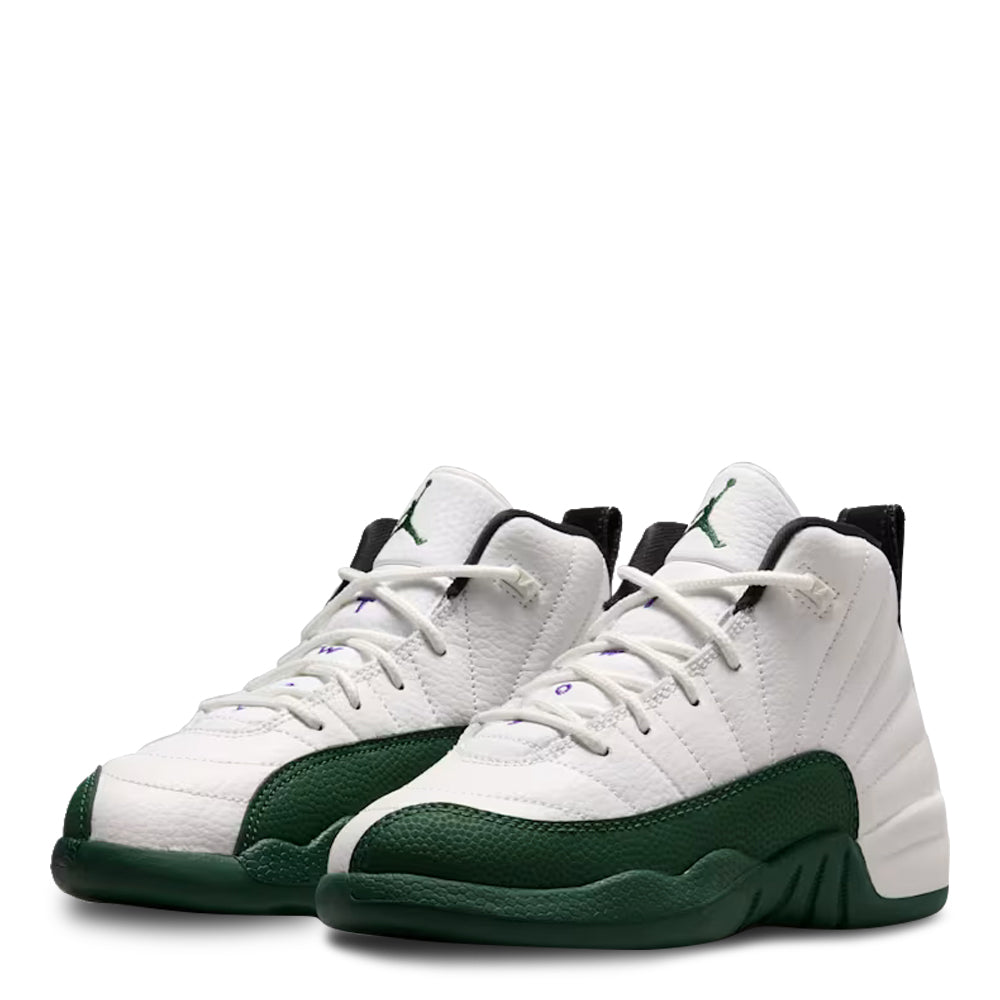 Little Kid's Air Jordan 12 Retro Bucks Summit White/Gorge Green-Black-Fierce Purple 151186-103