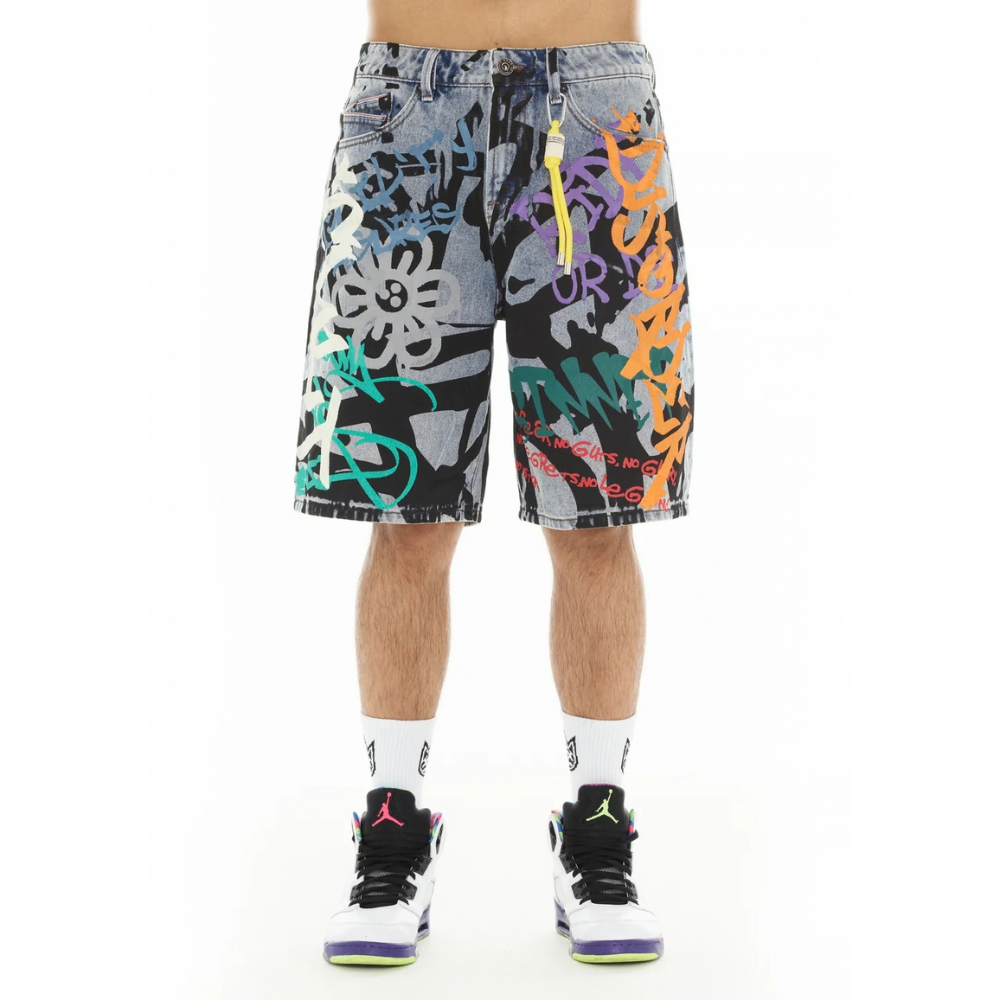Men's Cult of Individuality Grunge Shorts in Graffiti