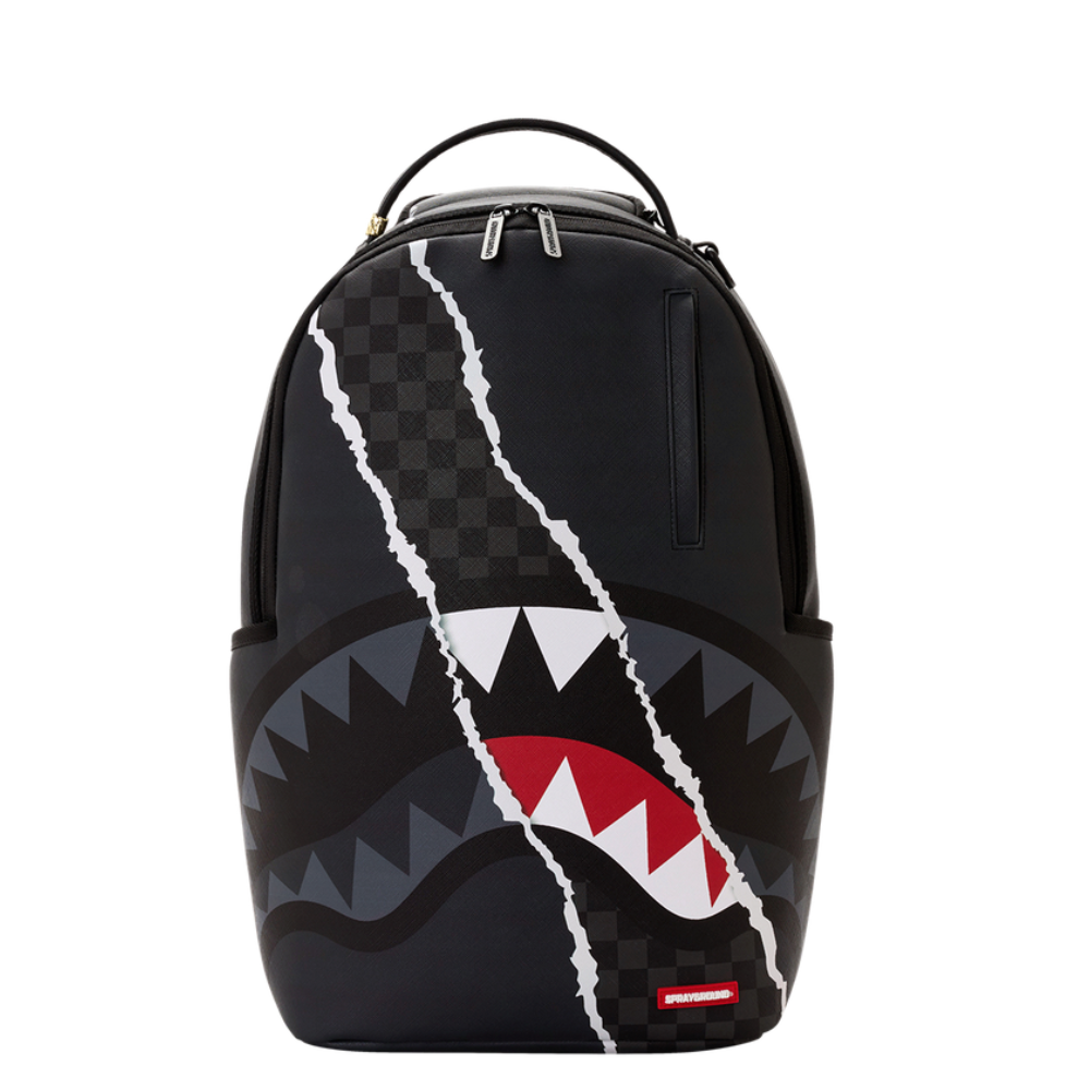 Sprayground Center Rip Revealing Gray Check Backpack