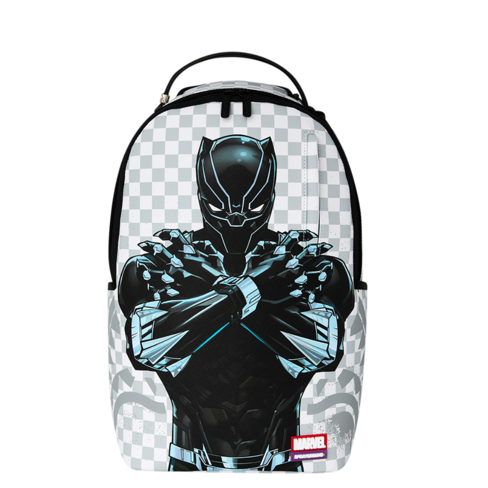 black panther laptop backpack Sprayground Marvel Wakanda Forever On White Check Color:Flats Blue Men's Legends Nylon Backpack color-crystal-blue laptop backpack