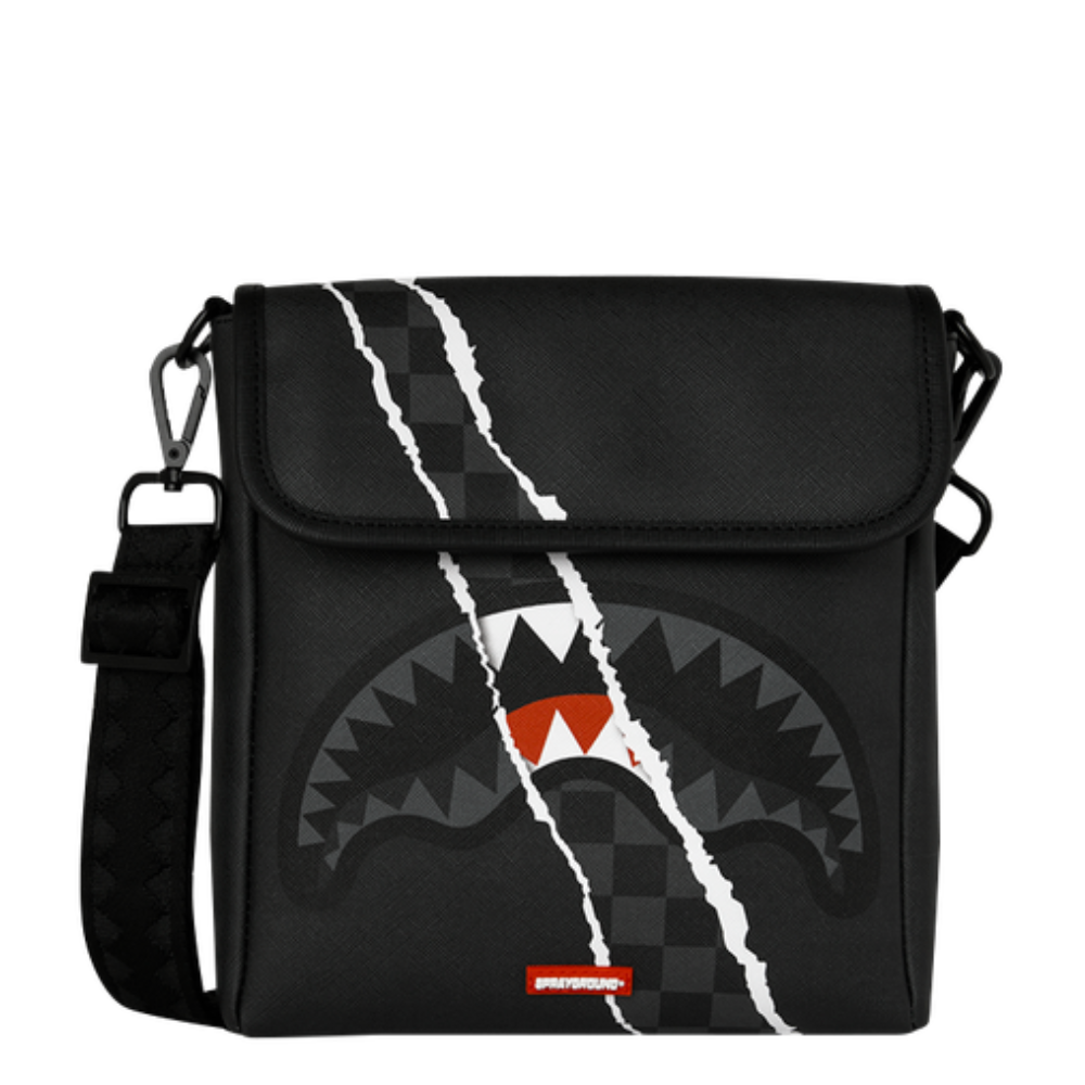 Sprayground Center Rip Revealing Gray Check Messenger Sling