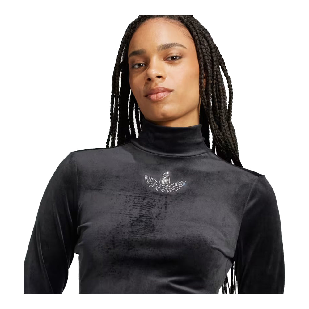 adidas Long Sleeve Rhinestone Trefoil Velvet Crop Top 5