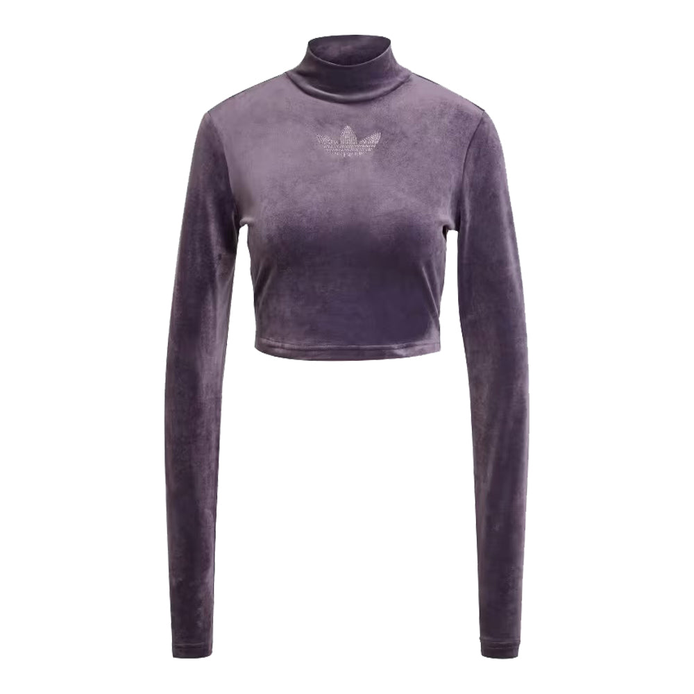 adidas Long Sleeve Rhinestone Trefoil Velvet Crop Top 1