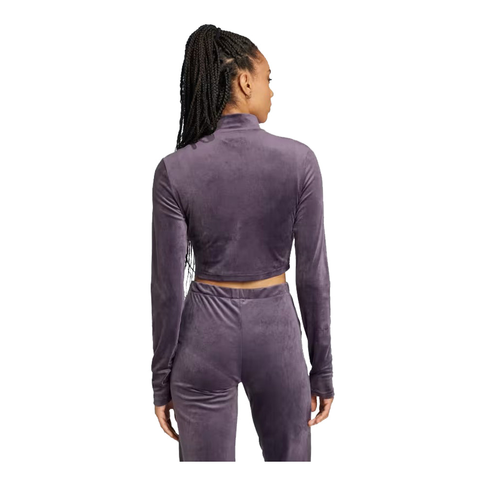 adidas Long Sleeve Rhinestone Trefoil Velvet Crop Top 3