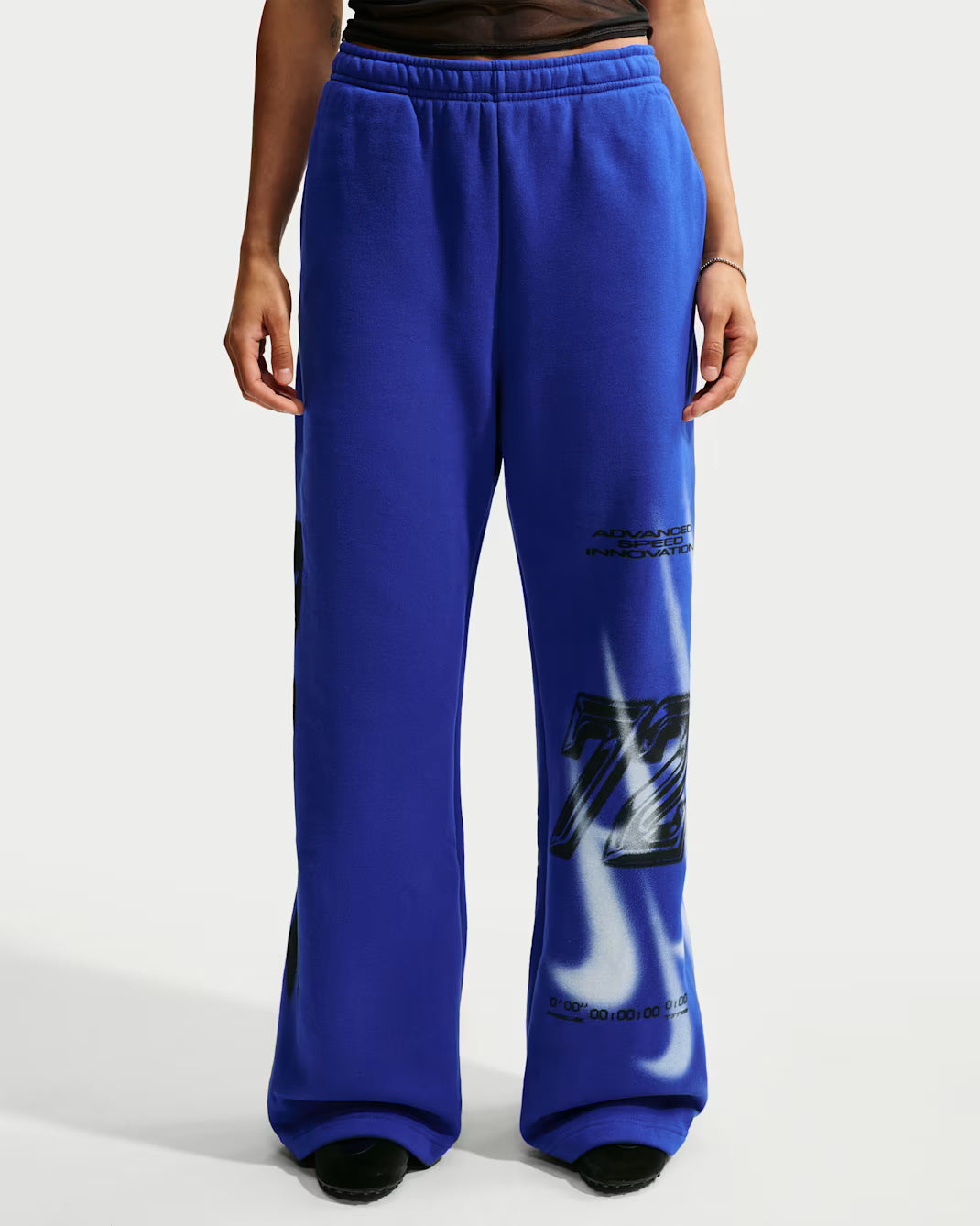 Women's Nike Studio Fleece Medium Weight Oversized High-Rise Straight-Leg Graphic Pants Old Royal/Sail iv4956-417