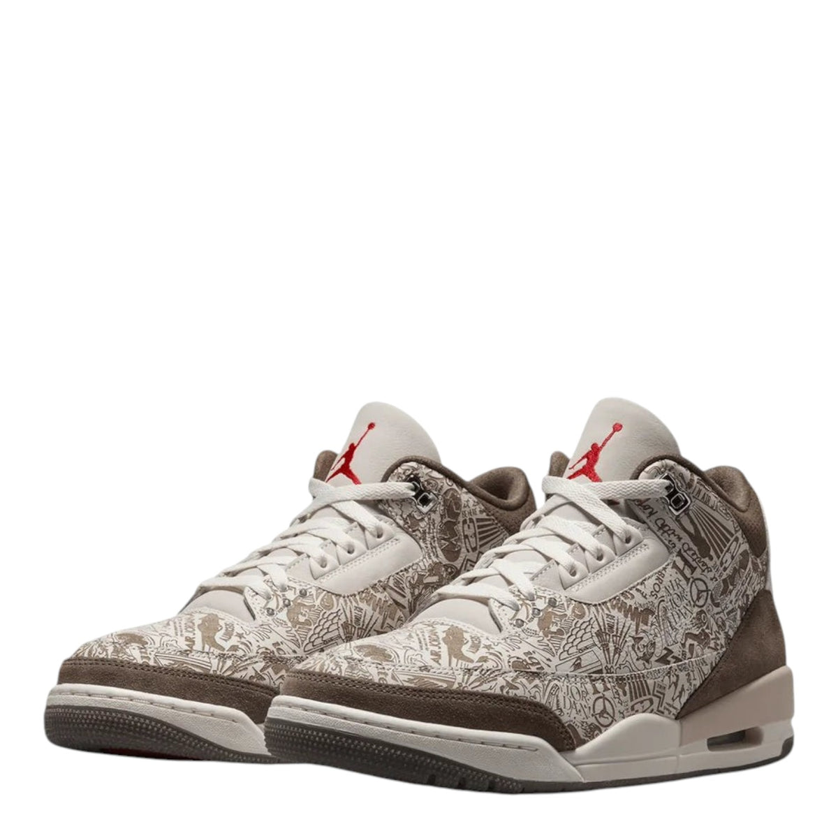City Jeans Men's Air Jordan 3 Retro Laser sneakers in phantom, university red, and palomino with graphic print