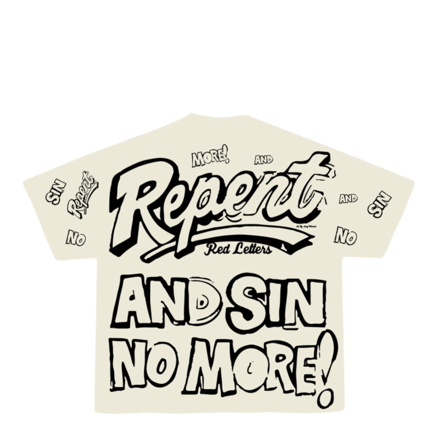 City Jeans beige oversized t-shirt with black graphic text Repent and Sin No More on the back