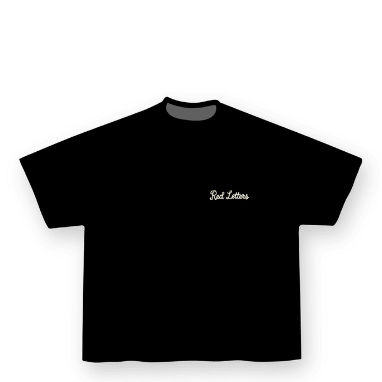 City Jeans black cotton t-shirt with Red Letters chain stitch embroidery on the chest and dropped shoulder fit