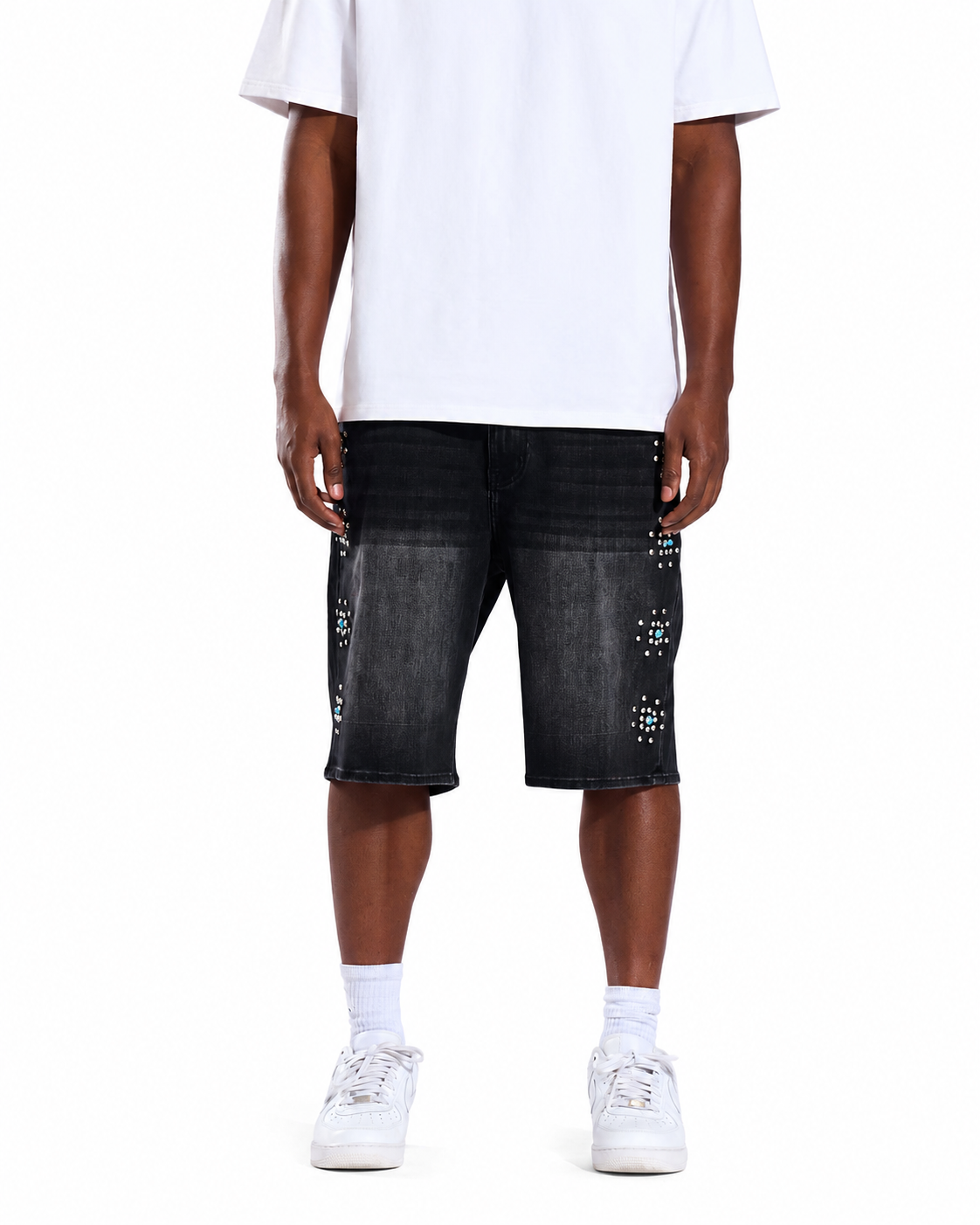 Men's Crysp Denim Diamond Shorts Black CRY-SUM26-017-BLK