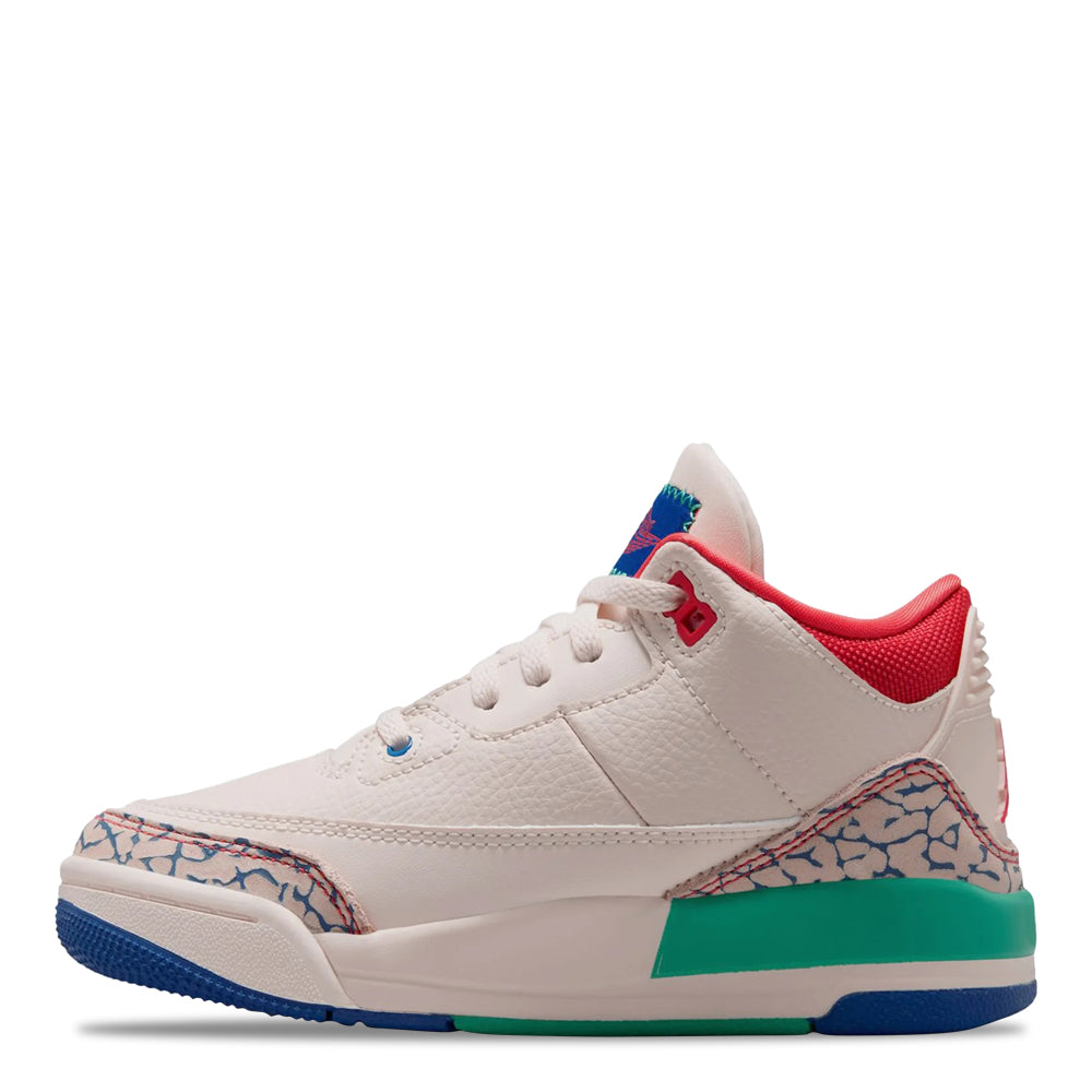 Little Kid's Air Jordan 3 Retro Play Your Way Chalk/Track Red/True Blue/Kinetic Green IO2074-100