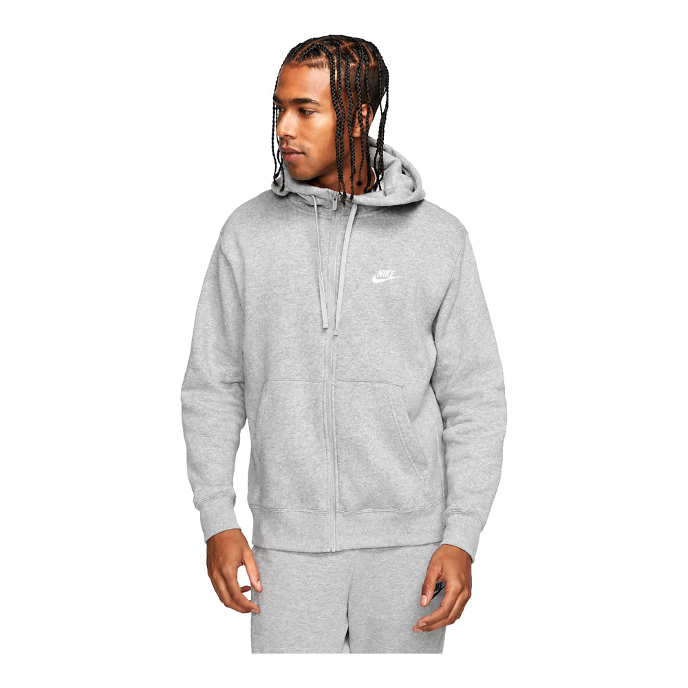 Men's Nike Sportswear Club Fleece Full Zip Hoodie Dark Grey Heather/Matte Silver/White BV2645-063