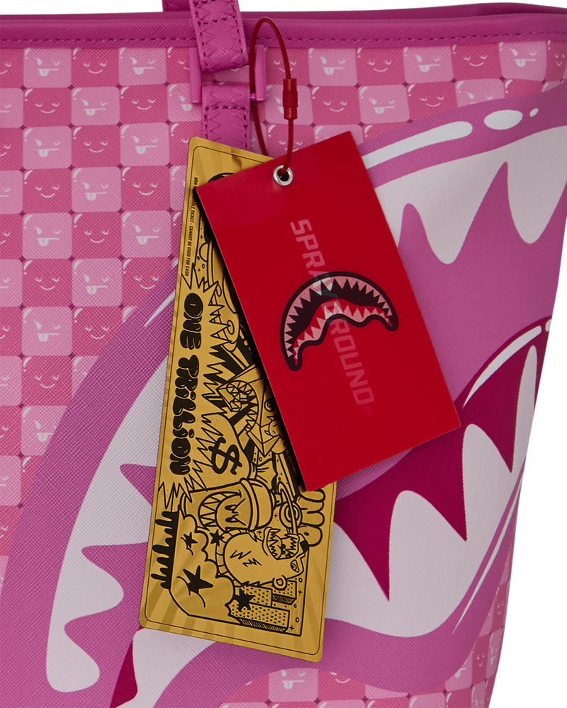 Sprayground Pink New Check Faces Tote - Pink & White