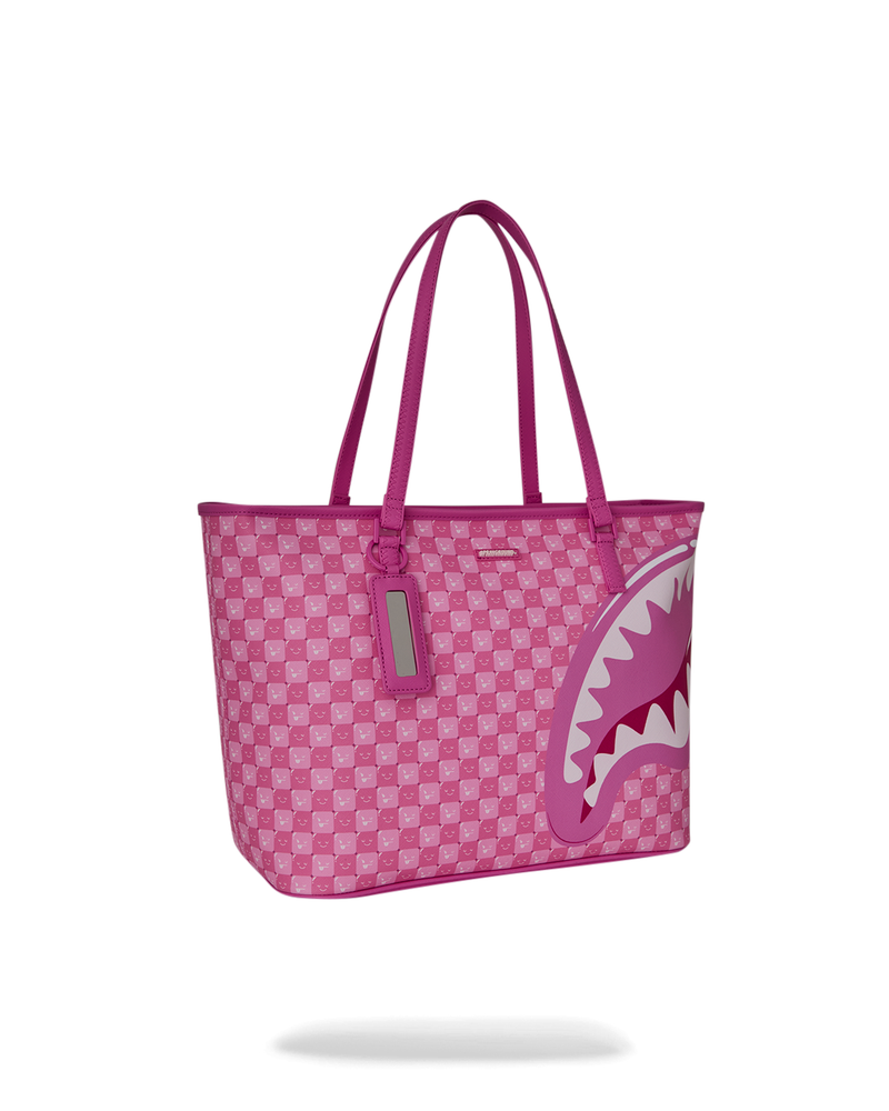 Sprayground Pink New Check Faces Tote - Pink & White