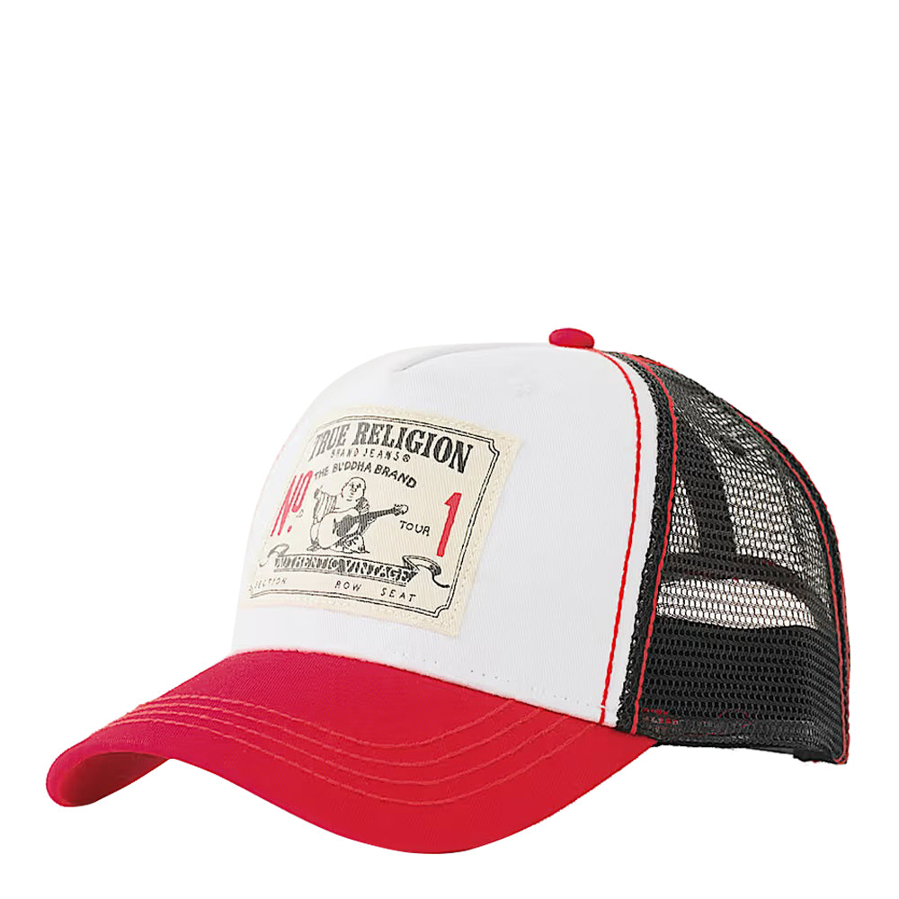 True Religion OG Patch Trucker Hat - White - Red 4