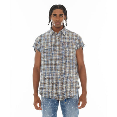 Men's Cult of Individuality Sleeveless Woven Shirt Blue 626a4-ws79a-skyblu