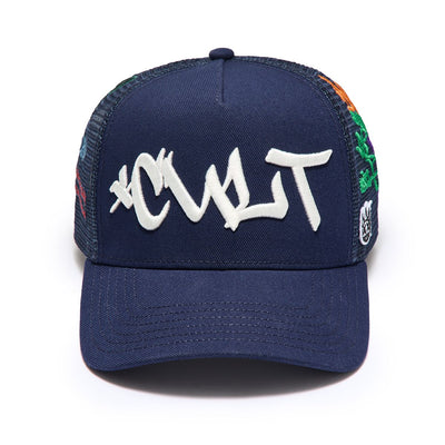 Men's Cult Of Individuality Graffiti Trucker Hat Blue 626ac-ch66a-mibl