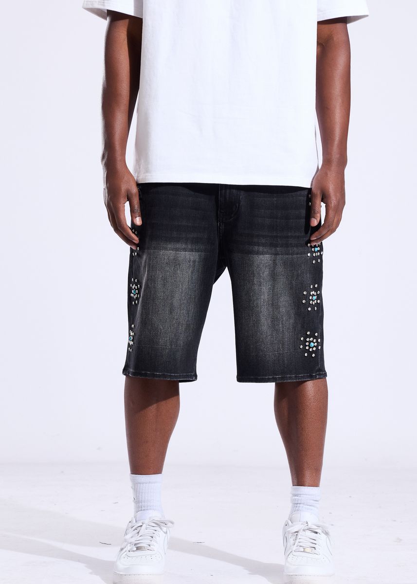 Men's Crysp Denim Diamond Shorts Black CRY-SUM26-017-BLK