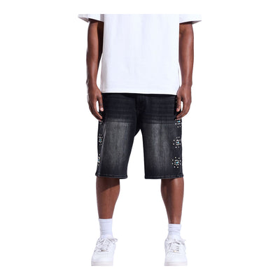 Men's Crysp Denim Diamond Shorts Black CRY-SUM26-017-BLK
