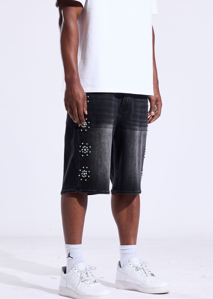 Men's Crysp Denim Diamond Shorts Black CRY-SUM26-017-BLK